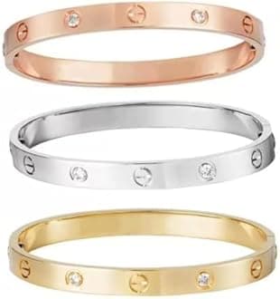 Shining Diva Fashion 18K Gold Plated Stainless Steel Openable Crystal Bracelet | Cuff Bangle | Friendship Couple Wedding Gifts for Mother Sister Wife Girlfriend | Anti Tarnish Jewellery