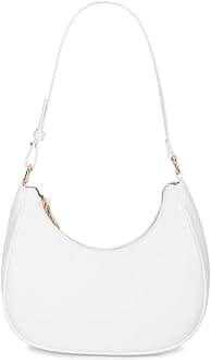 Crescent Shoulder Bags for Women Cute Hobo Tote Handbag Under the Arm Purses Mini Clutch Purse with Zipper Closure (White)