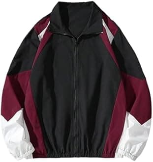 SOLY HUX Men's Varsity Jacket Zipper Color Block Windbreaker Jackets Long Sleeve Coats Streetwear