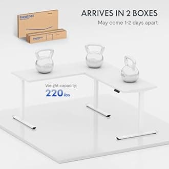 FLEXISPOT 63 x 47 Inch 3-Leg L Shaped Standing Desk, Electric Height Adjustable Sit Stand Corner Desk, Computer Workstation with Preset Controller for Home Office, White Frame with White Top