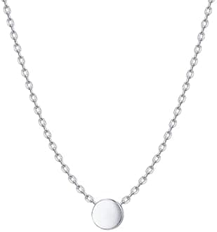 PAVOI 14K White Gold Plated Tiny Dot Necklace Round Circle Pendant Necklace | White Gold Necklaces for Women