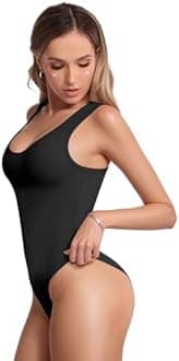 MANGOPOP Women's Tank Top Scoop Neck Bodysuit Sleeveless Halter Racerback Body Suit Ribbed Knit Soft Sexy Going Out Tops