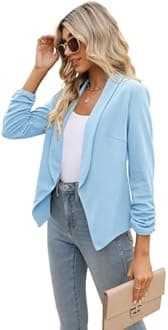 POGTMM Women 3/4 Sleeve Blazer Open Front Cardigan Jacket Work Office Blazer
