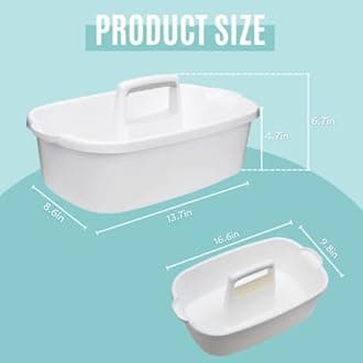 Cleaning Supplies Caddy, Household Tool Organizer with Handle, Portable Plastic Bucket for Shower Essentials Storage, White