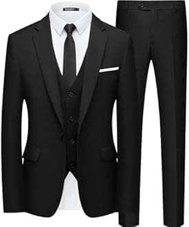 WULFUL Men’s Slim Fit Suit One Button 3-Piece Blazer Dress Business Wedding Party Jacket Vest & Pant