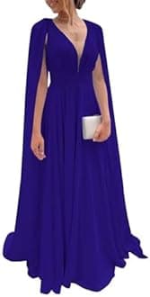 Chiffon Bridesmaid Dress for Women Cape Sleeve V-Neck Formal Evening Gowns with Pocket LBC020