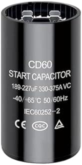 189-227 uf/MFD CD60 Round Start Capacitor ±20% 50/60 Hz 330-375 VAC Round Motor Well Pump Start Capacitor (189-227 uf/MFD, 1)