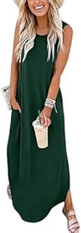 ANRABESS Women's Casual Loose Maxi Dress Sleeveless Slit Summer Beach Dress with Pockets