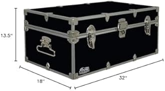 C&N Footlockers - Full-Size Happy Camper Trunk - #1 Summer Camp Trunk - Made in the USA - Steel Footlocker with Lid Stay - 32 x 18 x 13.5 Inches (Black)