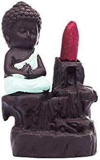 eCraftIndia Meditating Monk Buddha Smoke Backflow Cone Incense Holder Decorative Showpiece with 10 Free Smoke Backflow Scented Cone Incenses
