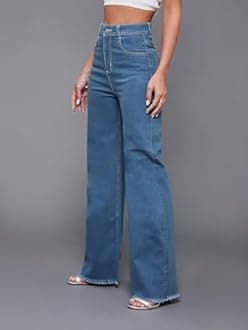 Miss Chase Women's Wide-Leg High-Rise Regular-Length Stretchable Denim Jeans
