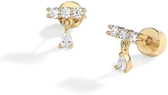 PAVOI 14K Gold Plated 925 Sterling Silver Posts Mini Drop Dangle Flat Back Earrings for Women | Dainty Cartilage Earring | Helix Piercing Jewelry | Pearl Cubic Zirconia Pear Cluster Triangle Lotus