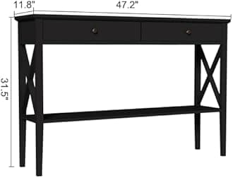 ChooChoo 47" Console Table with Drawers, Narrow Wood Accent Sofa Table Entryway Table with Storage Shelf for Entryway, Front Hall, Hallway, Living Room, Black