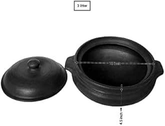LPG and Microwave Pre Seasoned Clay Pot for Cooking Handi/Earthen Pot for Cooking biriyani,Soup etc with Lid -3 Litre - Organic Black