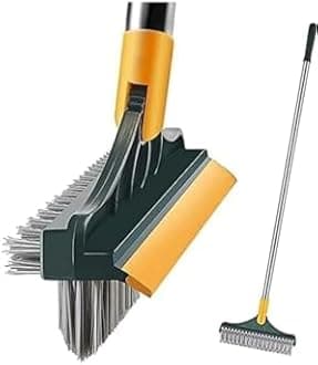 Bathroom Cleaning Brush with Wiper and Long Handle 120° Rotating, Floor Scrub Brush for Tiles for Home Kitchen (3 in 1) Multicolour
