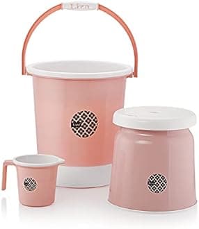 Liza Jumbo Bathroom Set Combo - 3 Pcs. (25ltr Bucket, Big Stool, 1.5ltr Mug) Plastic Bucket (Peach)