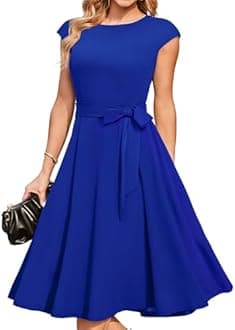 DRESSTELLS Women's Cocktail Dresses, Formal Wedding Guest Modest Church Vintage Tea Party Midi Evening Dress, Royalblue, X-Small