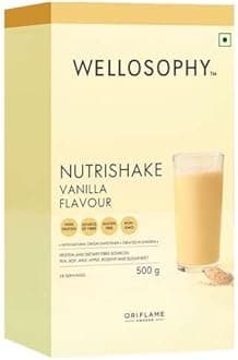 Oriflame Wellosophy Nutrishake Natural Shake 500gm High Protein, High Fiber, Gluten Free, Non GMO (Vanilla)
