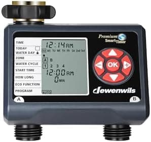 DEWENWILS Sprinkler Timer 2 Zone, Water Timer for Garden Hose, Programmable Hose Timer Faucet Watering with Automatic/Rain Delay/Manual Mode, Outdoor Irrigation Controller for Lawn, Yard