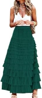 Womens Long Maxi Tulle Skirt A Line Ruffle Mesh High Waisted Tiered Layered Skirts Petticoat