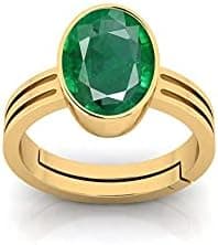 JAGDAMBA GEMS 14.25 Ratti 13.75 Carat Certified Natural Emerald Panna Panchdhatu Adjustable Rashi Ratan Gold Plating Ring for Astrological Purpose Men & Women by Lab Certifeid