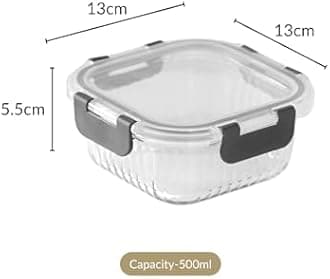 Transparent Glass Lunch Box for Women and Men Set of 2 (500ml), Borosilicate, Microwave and Dishwasher Safe, Airtight and Leak-Proof Glass Containers with Safety Lock