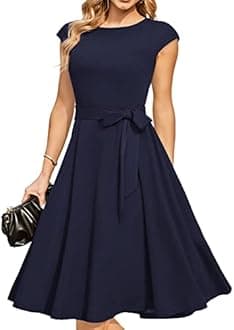 Women Vintage Cocktail Dresses, 2022 Tea Party Dress, Modest Wedding Guest Dress, Navy, X-Large