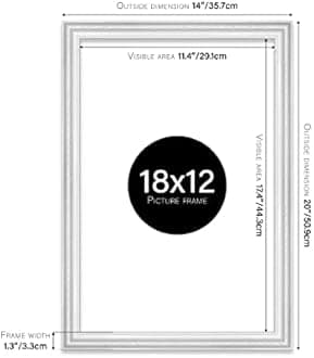 18x12 White Ornate Picture Frame 18"x12"(45.7x30.5cm) Poster, Photo, Artwork, or Print. Shabby Chic Style Portrait and Landscape Display with Wall Hooks