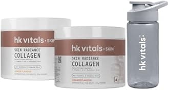 hk vitals Marine Collagen Supplement (Lemon, 100g) with Skin Radiance Collagen Supplement with Biotin, Orange, 100 g & Sipper Bottle | Vitamin C, E, Sodium Hyaluronates