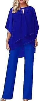 HOOUDO Women's Trouser Suits Elegant Wedding Guest Pants Suit 2 Piece Chiffon Formal Outfit Plus Size Prom Evening Two Piece Trouser Suit Mother of The Bride Pants Suit