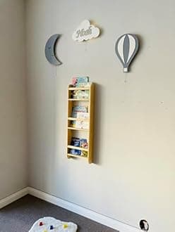 Furpinea Handmade Natural Solid Wood Montessori Narrow Kids Bookshelf, Wall Mounted Tall Skinny Book Shelf, Space Saver Book Rack for Nursery, Living Room 3-Tier, 4-Tier, 5-Tier (24, 3 Tier)