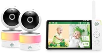LF920-2HD 360 Degree Full Color Split Screen Video Monitor with 2 Cameras and Audio, Color Night Vision, Night Light, Soothing Sounds and Temperature/Humidity Sensor