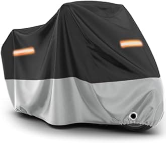 Favoto Motorcycle Cover All Season Universal Weather Quality Waterproof Sun Outdoor Protection Durable Night Reflective with Lock-Holes & Storage Bag Fits up to 96.5" Motorcycles Vehicle Cover