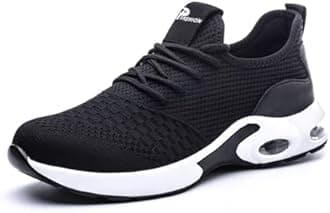 LIWEGHT Safety Shoes for Men Women Non-Slip Steel Toe Cap Trainers Mesh Breathable Lightweight Comfortable Puncture Proof Industrial Factory work Protective Black Sneakers