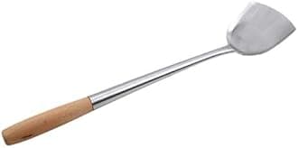 VG® Chinese Authentic Wok Accessories Ladle & Turner Set with Wooden Handles Wok 304 Grade Stainless Steel Spatula Turner & Ladle with Long Handle Kitchen Cooking Tool(41cm Turner)