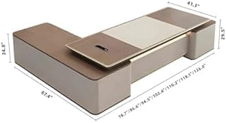 ZGNBSD Executive Desk - Modern l Shape Office Desk with Light Strip, Corner Desk with Drawers & Fingerprint Multifunctional Plug Box, Suitable for Office (102.4")