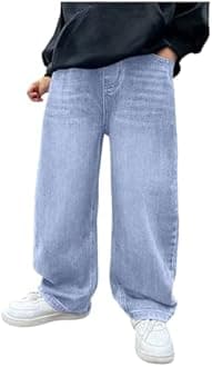 Verdusa Boys Jeans Baggy Straight Leg Elastic Waist Loose Denim Pants with Pockets
