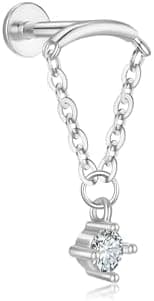 ALRNBY Gold Helix Earrings for Women Flat Back Earrings Hidden Helix Earring Dangle Drop Tassel Chain Earring 2Pcs Cartilage Studs Silver Cubic Zirconia Sparkling Earrings Opal Jewelry