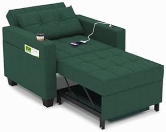 DURASPACE36.6 Inch Sleeper Chair 3-in-1 Convertible Chair Bed Pull Out Sleeper Chair Beds Adjustable Single Armchair Sofa Bed with USB Ports, Side Pocket, Cup Holder (Forest Green Linen)The Forest Stewardship Council