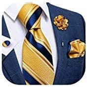 DiBanGu Silk Tie Woven Handkerchief Men's Necktie and Lapel Pin Brooch Set Paisley Plaid Solid Floral