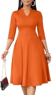 Nmoder Casual Dresses for Women Semi Formal Fit and Flare 3/4 Sleeve A-line Church Work Dress with Pockets