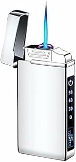 Windproof Dual Arc Electric Lighter, Jet Flame Torch Butane Lighter with LED Flashlight 3 in 1 USB Rechargeable with Battery Indicator, Good for Cigarette Cigar Candle Sliver