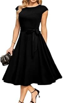 DRESSTELLS Women's Vintage 50s Round Neck Short-Sleeved Bridesmaid Dress, Cocktail Party, Wedding Dress, Black, XXXL