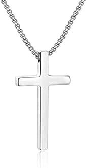 Ursteel Cross Necklaces for Men, Gold Plated Cross Necklaces Stainless Steel Mens Cross Necklace 22 Inch Necklace for Men Gifts