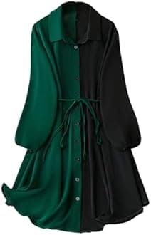 Leriya Fashion Women's Colorblock Shirt Dress | Long Sleeve Belted Tunic | Stylish Casual Wear