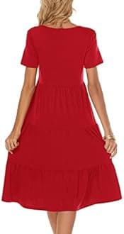 Berydress Women's Casual Summer Tiered Midi Dress 2025 Short Sleeve V-Neck Loose Cotton Ruffle Babydoll Dress Boho Sundress