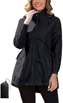 PITINAN Womens Rain Jacket Lightweight Waterproof Jacket With Hood Outdoor Packable Raincoat with Pockets S-XXL