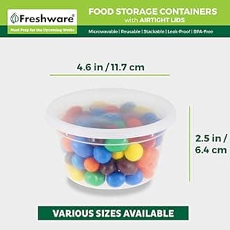 Freshware Food Storage Containers [240 Set] 12 oz Plastic Deli Containers with Lids, Slime, Soup, Meal Prep Containers, BPA Free, Stackable, Leakproof, Microwave, Dishwasher and Freezer Safe