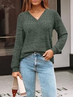 AUTOMET Womens V Neck Long Sleeve Shirt Fall Fashion Tops Tunic Dressy Casual Sweater Clothes Cute Trendy Work Outfits 2026