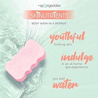 Spongeables Skinutrients Moisturizing Body Wash in a Sponge, 20+ washes, 3.5 oz, Sweet Grapefruit with Bonus Travel Bag, 1 Count
